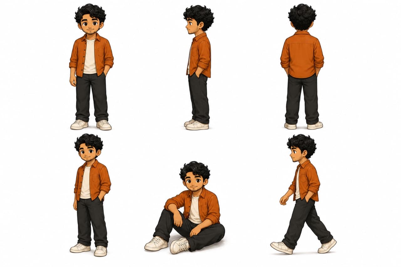 Character Sheet 6 Pose — contoh hasil prompt